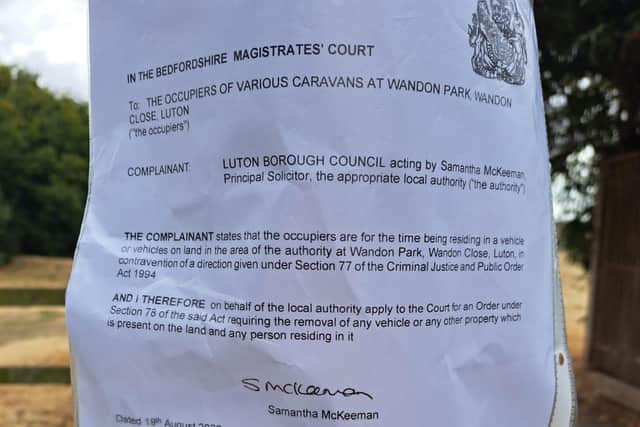 The eviction notice issued to travellers at Wandon Park