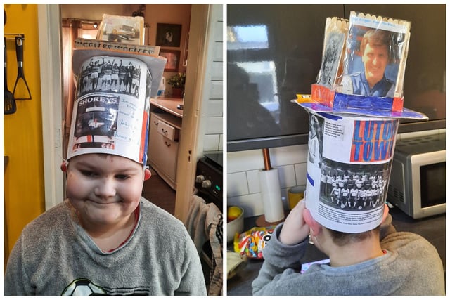 Finley celebrated Luton Town FC with this homemade hat, featuring all the legends!