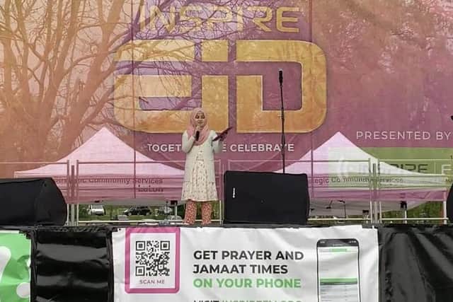 Maryam performs at the Inspire Eid Festival in Lewsey Park organized by Inspire FM in May 2022.
