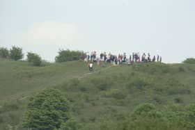 Library photo of walkers rambling up Warden Hills,