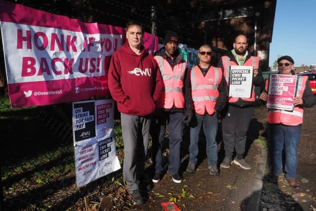 Members of the EWU joined the picket line outside the BT Openreach depot in Waller Avenue, Luton, on Monday. Photo: Tony Margiocchi