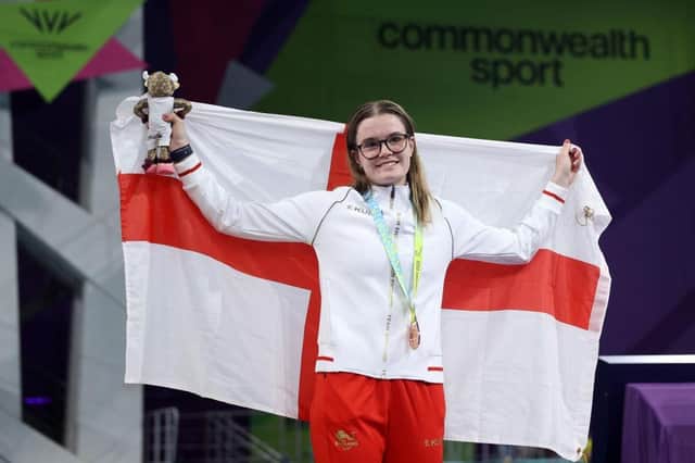 Luton diver Amy Rollinson celebrates winning bronze at the recent Commonwealth Games - pic: Getty Images