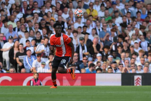 Albert Sambi Lokonga looks to win the ball against Fulham - pic: Prime Media Images / Luton Town FC