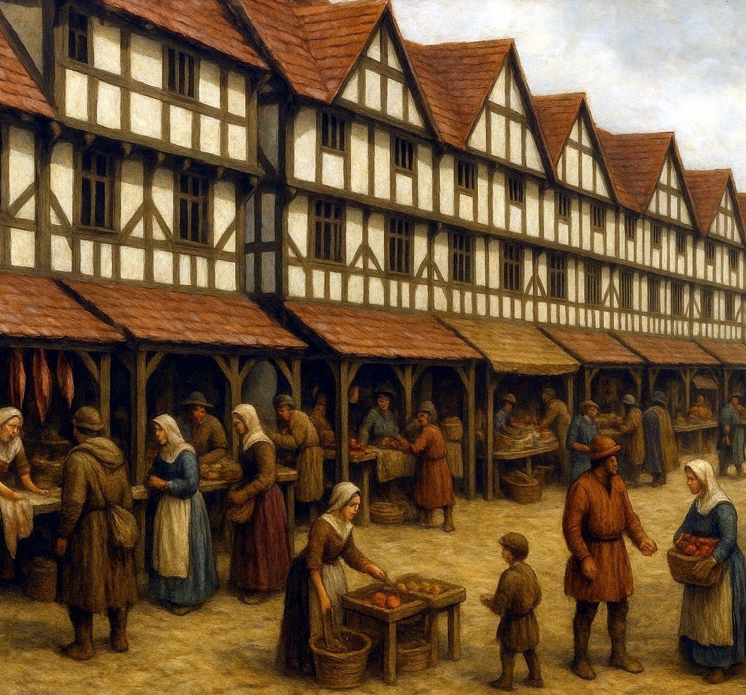 Middle Row Dunstable Yesteryear - Medieval view of Middle Row