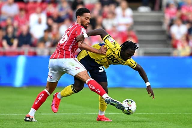 Zak Vyner makes a challenge on Oxford United's Gatlin O'Donkor in Bristol City's Carabao Cup win last week - pic: Dan Mullan/Getty Images
