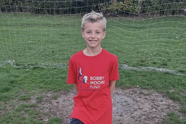 Ten-year-old Luton footballer Alfie Maguire who has raised more than £1,000 after taking part in the Bobby Moore Fund Keepy Uppy Challenge