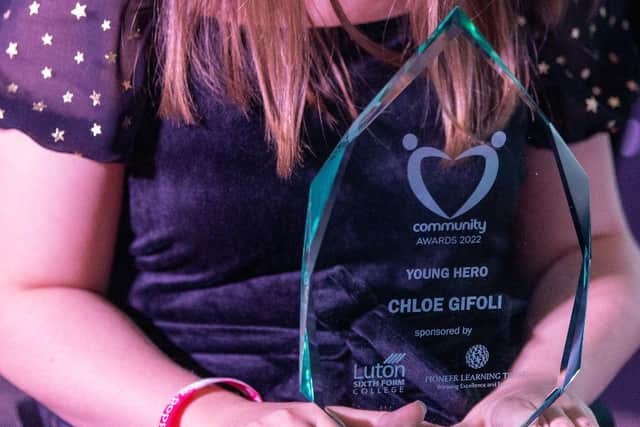 Chloe Gifoli, who has brittle bone disease, shared the Young Hero Award with Ethan Veal