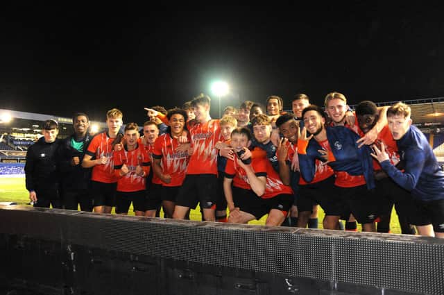 Luton's U18s celebrate a wonderful 6-0 FA Youth Cup win at St Andrew's - pic: Birmingham City FC