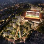 CGI of Luton Town's planned stadium at Power Court (Leslie Jones Architecture)
