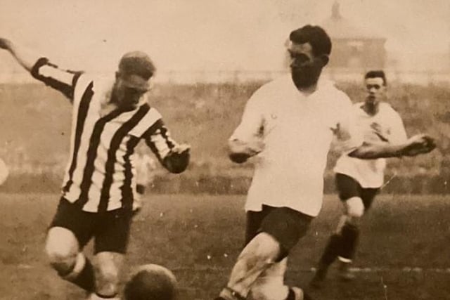 With Luton now having rejoined the Football League, their first victory against Watford on home soil came during a Division Three meeting in 1921. Allan Mathieson bagged the only goal of the game as just over 12,000 were urging the hosts on. Above, Alf Tirrell makes a challenge during the contest.