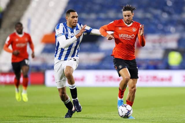 Harry Cornick in action for the Hatters at Huddersfield this evening - pic: Getty Images