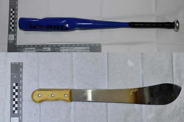 The baseball bar and burnt machete used by the attackers