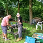 The bug hotels being built at Silsoe Horticultural Centre