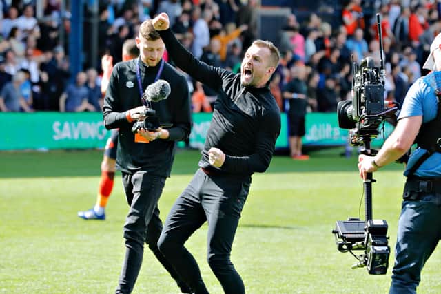 Luton boss Nathan Jones celebrates the 1-0 win over Nottingham Forest