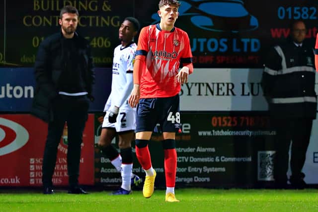 Defender Joe Johnson comes on for Luton against Middlesbrough on Monday night