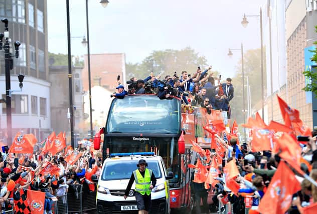 The Luton Town players on their open top bus celebrations