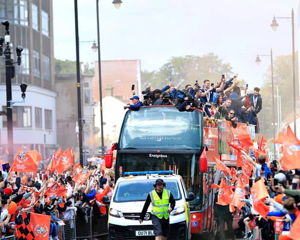 The Luton Town players on their open top bus celebrations