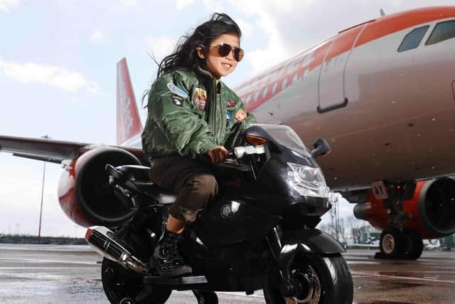 The shoot at London Luton Airport saw seven year-old Rei (Maverick) riding her motorbike en route to easyJet’s Flight School.