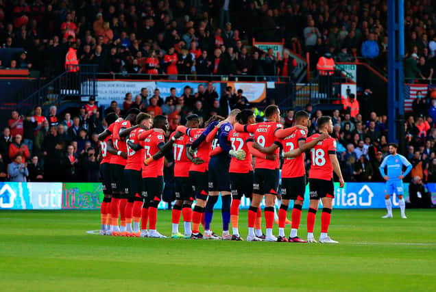 Luton's players line up before the semi-final second leg victory over Sunderland