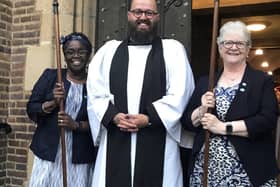 Fr Luke with Churchwardens Carmelita Burris &amp; Kathleen Allen