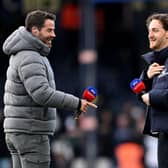 Town defender Tom Lockyer shares a joke with fellow pundit Jamie Redknapp ahead of Luton's game with Manchester United on Sunday - pic: Shaun Botterill/Getty Images