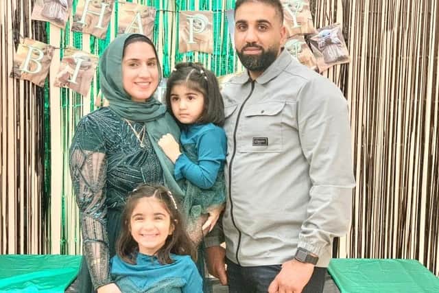 Kassar Ahmed Uddin pictured with his wife Fareen Zabid and two daughters Areesa-haya Ali, 6, and Haniya-dua Ali, aged 3