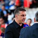 Ex-Manchester United defender Gary Neville on Sky Sports duty at Kenilworth Road earlier in the season - pic: Liam Smith