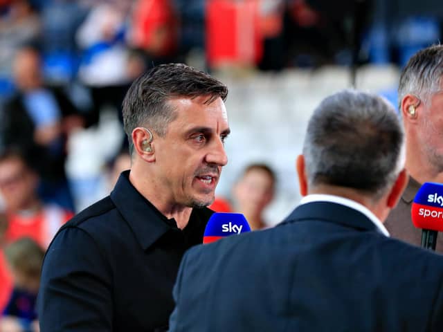 Ex-Manchester United defender Gary Neville on Sky Sports duty at Kenilworth Road earlier in the season - pic: Liam Smith
