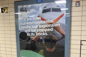 Luton Rising advert seen in London Victoria Underground. Picture: Veronica Wignall from Adfree Cities