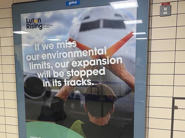 Luton Rising advert seen in London Victoria Underground. Picture: Veronica Wignall from Adfree Cities