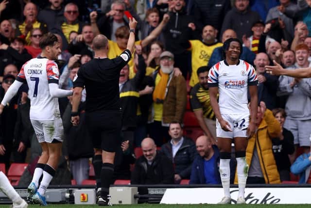Gabe Osho is given his marching orders during the 4-0 defeat to Watford recently
