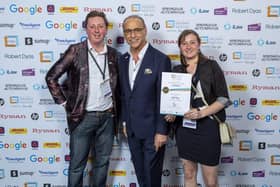 James (Right) and Holly (Left) pictured with Small Business Sunday founderTheo Paphitis