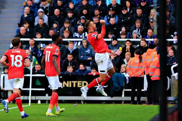 Carlton Morris celebrates scoring against Newcastle on Saturday - pic: Liam Smith