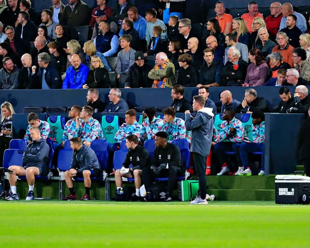 Luton's bench look on during Town's Carabao Cup win over Gillingham - pic: Liam Smith