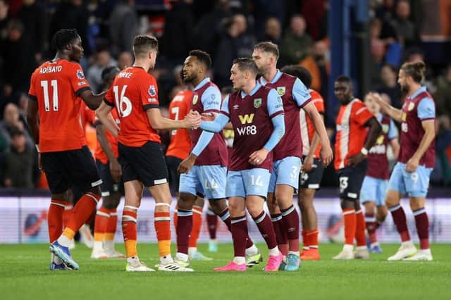 Luton's players react to a 2-1 defeat against Burnley on Tuesday night - pic: Warren Little/Getty Images