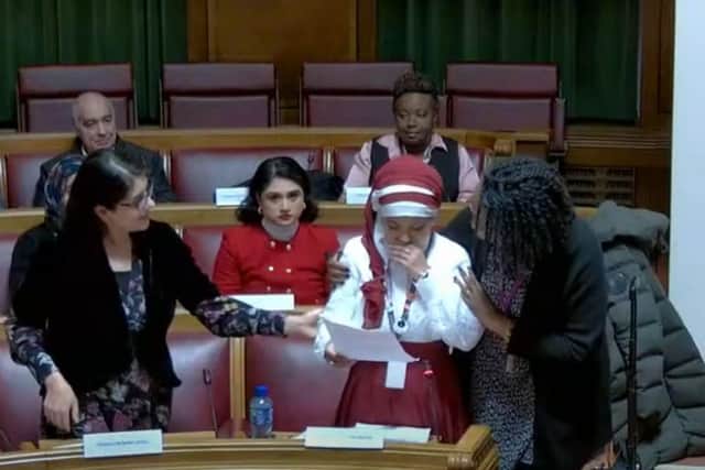 Labour Central councillor Fatima Begum delivers an emotional speech about organ donation at a council meeting