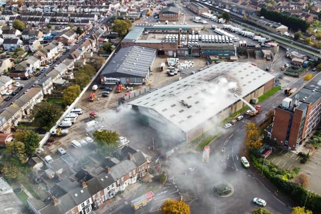 The fire at the Luton depot. PIC: Lester Jay