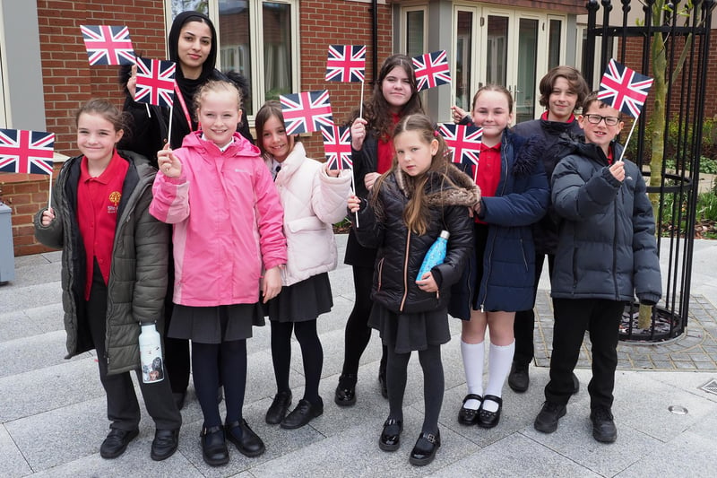 Pupils from Slip End Village School waved their flags