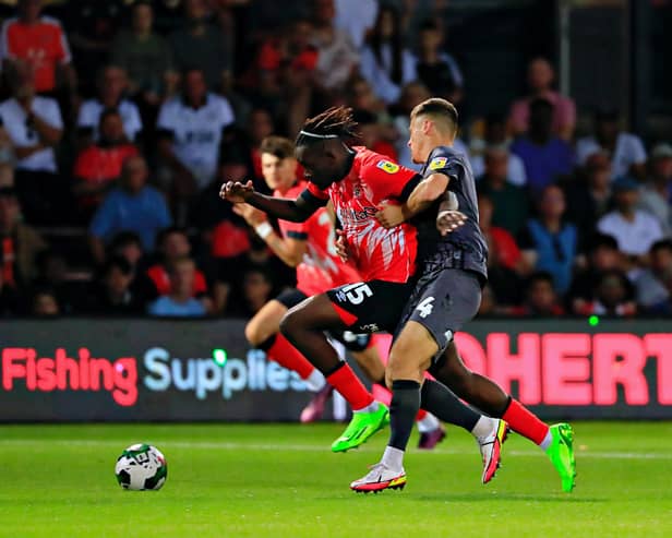 Luton attacker Admiral Muskwe has suffered a hamstring injury for Exeter - pic: Liam Smith