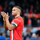 Town striker Carlton Morris applauds the Hatters fans following the 1-1 draw against Nottingham Forest - pic: Liam Smith