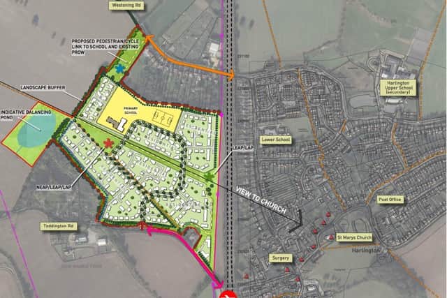 The site for 400 new homes in Harlington, taken from planning documents submitted to Central Bedfordshire Council