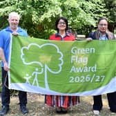 Cllr Tahmina Saleem, Cllr Javeria Hussain and Rick Donnelly (Parks Operation Manager) with Green Flag Award