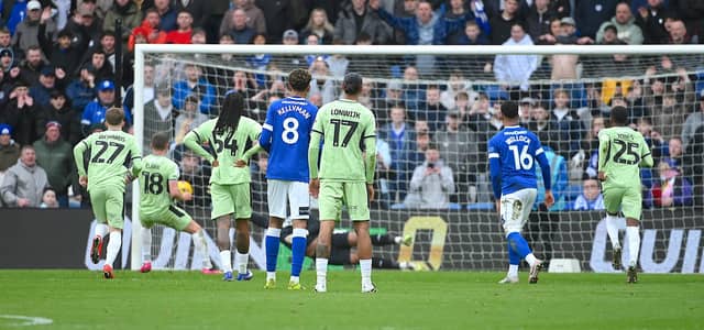 Jordan Clark levels from the penalty spot against Cardiff - pic: Andy Fitzsimons