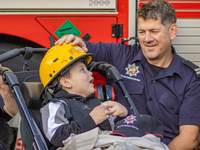 Harrisons birthday celebrations with firefighters