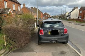 Car blocking the pavement in Cranfield - The "necessary signage" must be in place in Central Bedfordshire to enable enforcement of vehicles parking on the footway  Image: LDRS