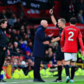 Erik ten Hag saw yellow during Manchester United's 1-0 win over Luton in November - pic: Liam Smith