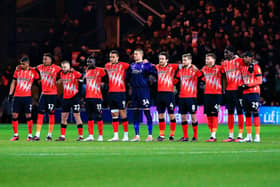 Luton players line up ahead of last night's win over Bristol City