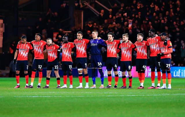 Luton players line up ahead of last night's win over Bristol City