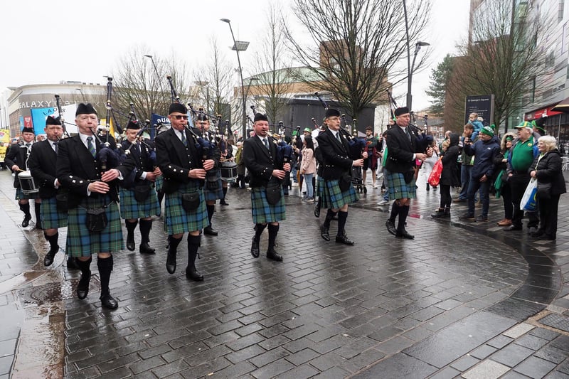 Pipes bands made their way through the town centre