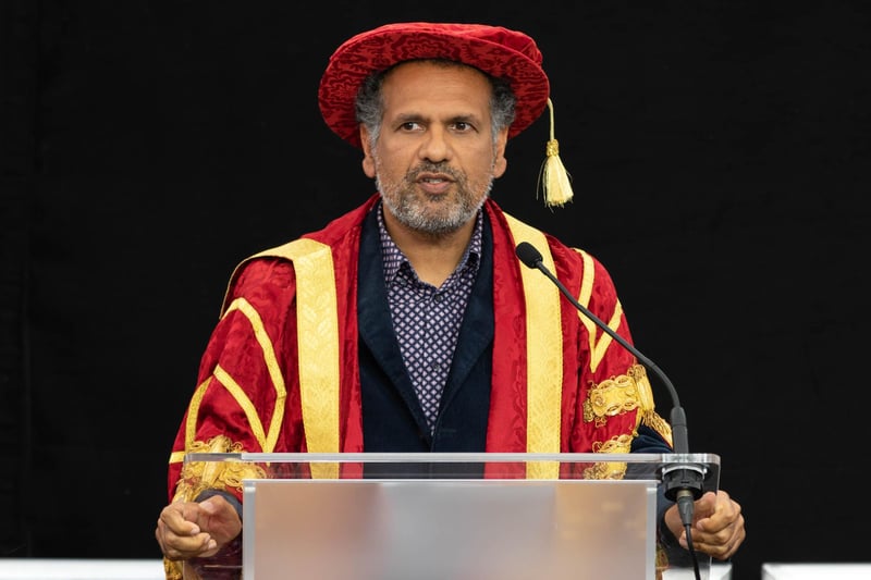 The University's new chancellor, Sarfraz Manzoor, made a speech after he was officially installed at the ceremonies